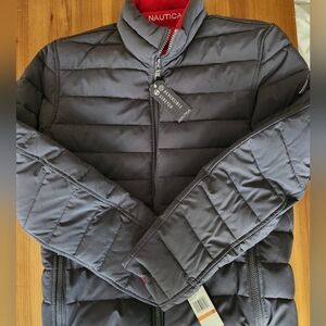 Nautica Reversible Puffer Jacket (Dark Grey / Red) Men's Small